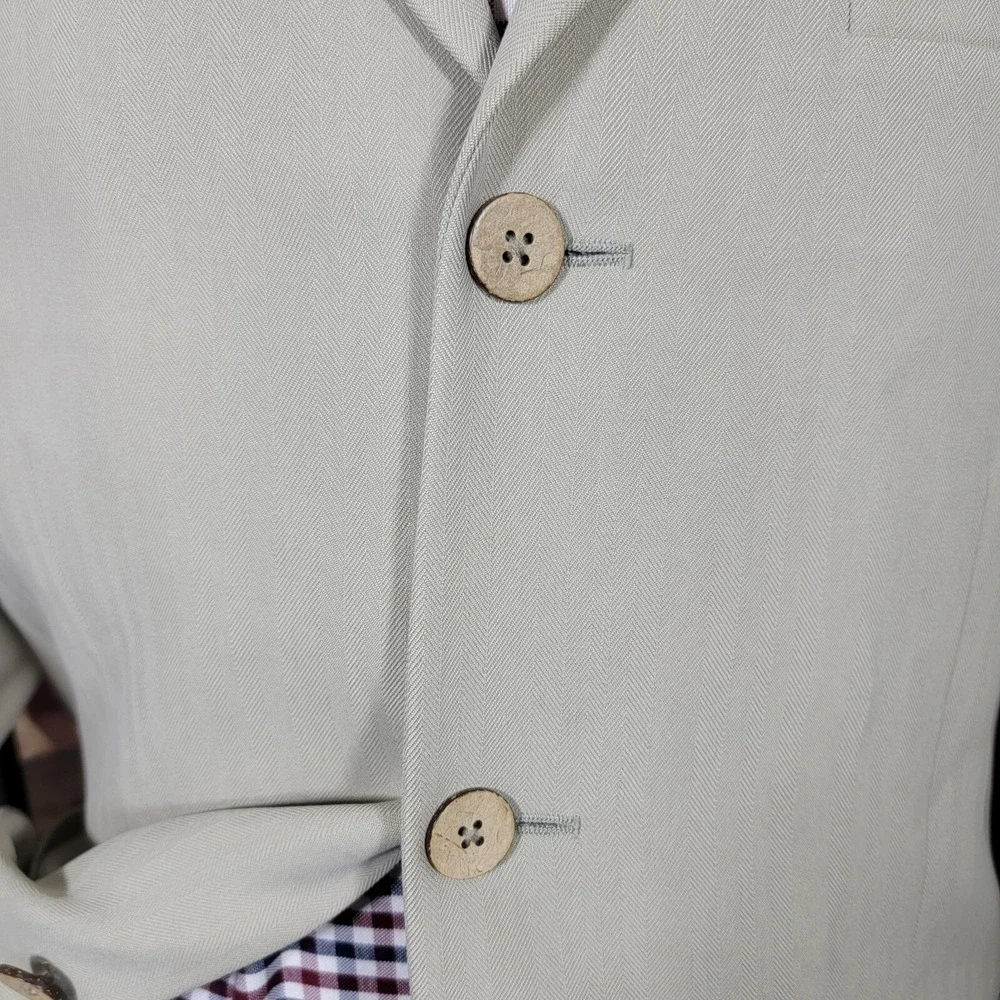 Joseph Feiss Mens Sport Coat Blazer Three Button Beige Herringbone Silk Size 40R